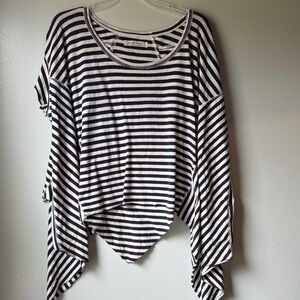 Free People Striped Short Sleeve Top in Navy and White